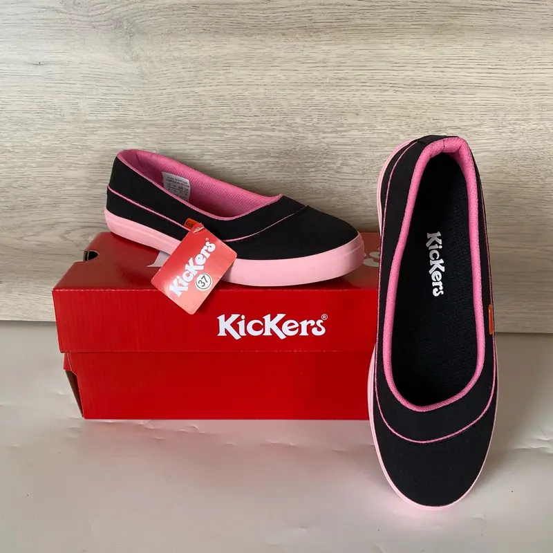 Casual wanita sepatu hitam tanpa tali shoes pink lentur karet  Sneakers 1