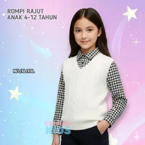 Gemesh Kids Vest Rompi Rajut Anak Perempuan Bahan Tebal Korean Style Terbaru Fashion Kids Cewek Unisex Kualitas Premium Size S-XXXL