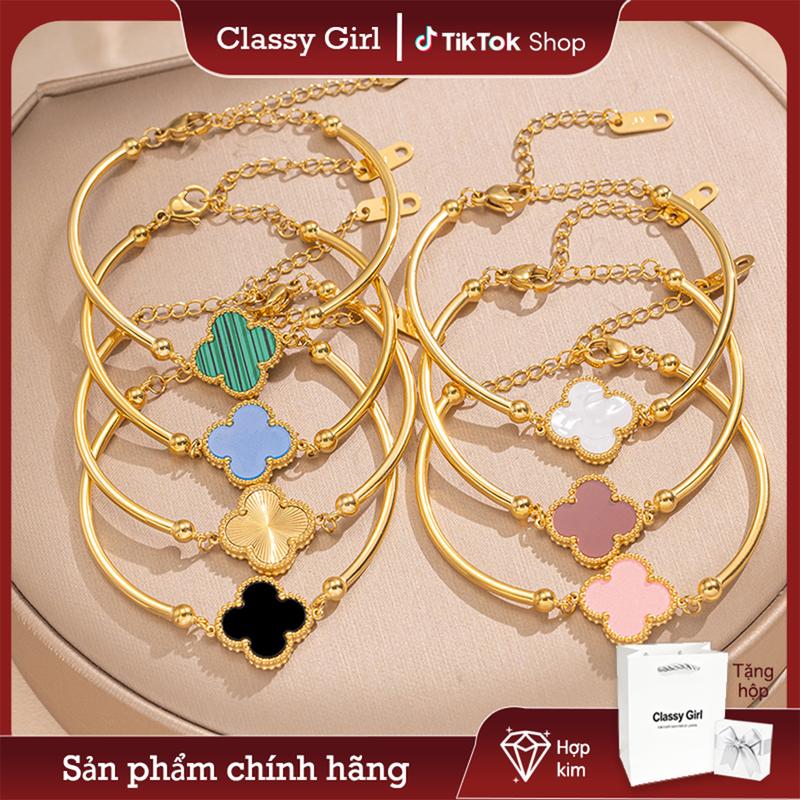 【Voucher Live Vòng tay cỏ bốn lá may mắn cho nữ thép titan mạ không phai màu sang trọng nhẹ nhàng khí chất thanh lịch trang sức đa năng-Classy Girl