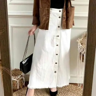 ROK JEANS BUTTON SKIRT//ROK JEANS RAWIS//ROK KANCING Rawis Nyaman Panjang Dewasa