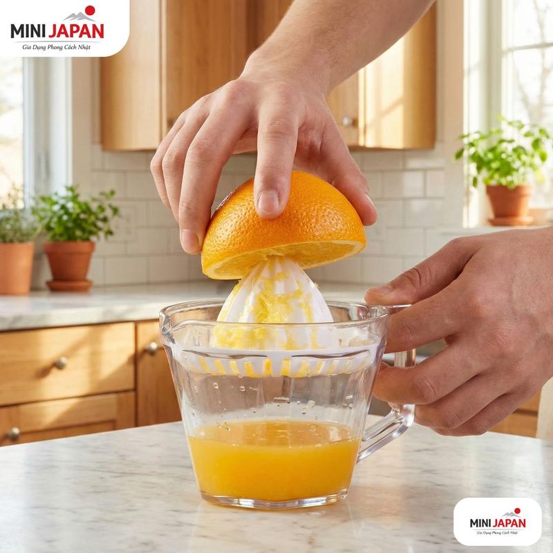 Ca vắt cam Việt Nhật (Hokori) có vạch chia & nắp đậy - Dụng cụ ép nước cam cầm tay nhựa trong suốt cao cấp