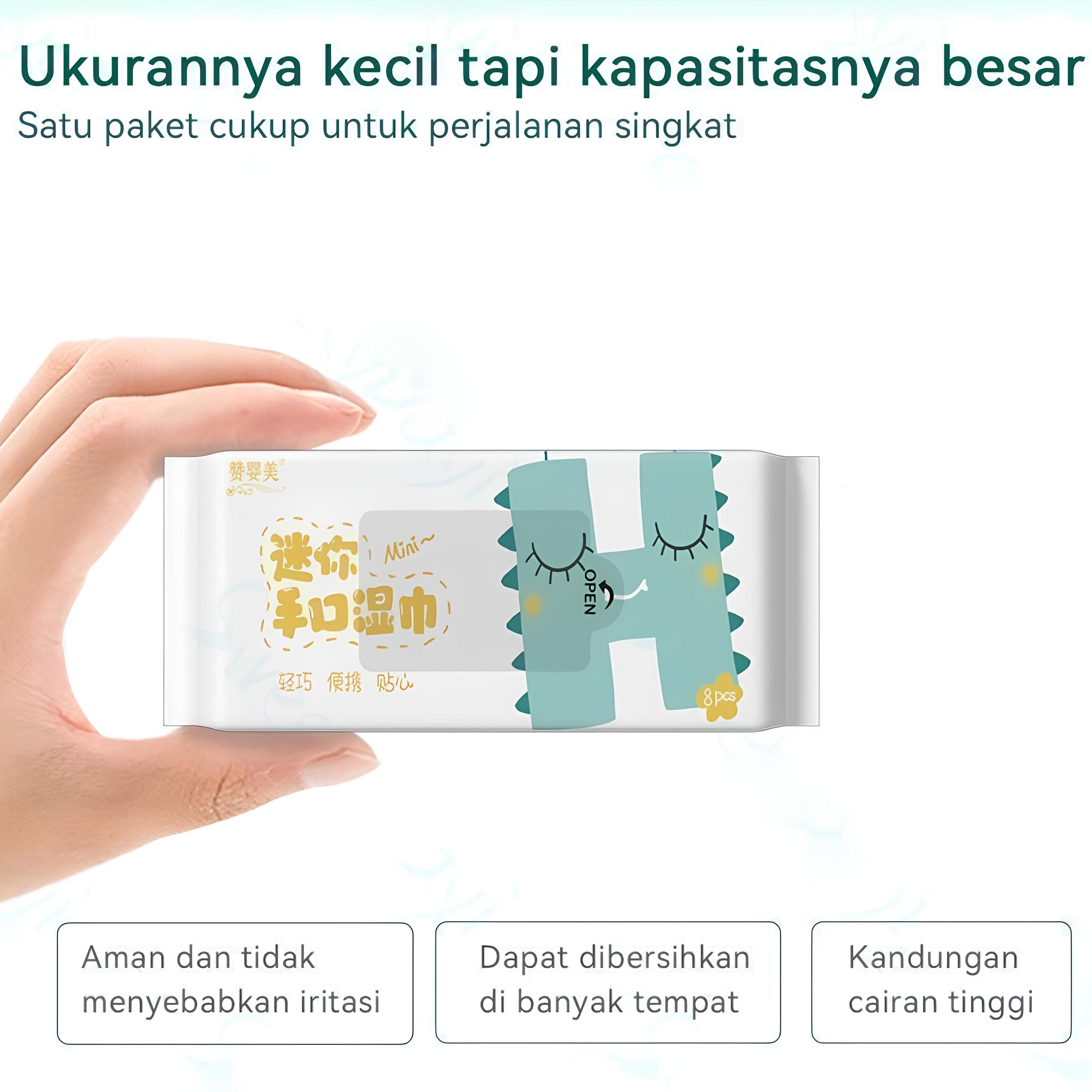 PS Tisu Basah Mini Portable 1 Pack Isi 8 Pcs Tissue Basah Bayi Lembut Non Alkohol Tissue Basah Traveling |Wet Wipes Baby Cleaning Tanpa Pewangi