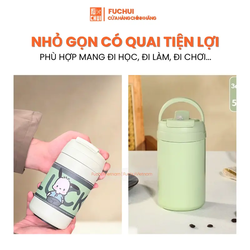Bình Giữ Nhiệt FuChui 500ml Inox 304 – Thiết Kế Cute - Có Ống Hút - Khắc Tên Theo Yêu Cầu 2