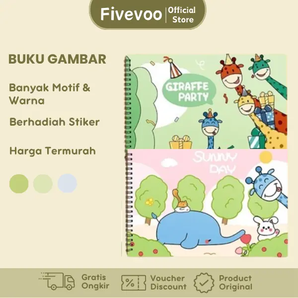 FIVEVOO Buku Gambar Anak A4/ Buku Sketsa/ Children Coloring Book/ Buku A4 30-50 Lembar