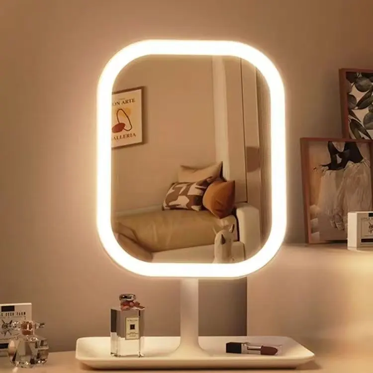 Gương Để Bàn Trang Điểm, Gương Trang Điểm Đèn Led, Gương Led Cảm Ứng 3 Chế Độ Ánh Sáng Pin Sạc Tích Điện 1200Mah - B52