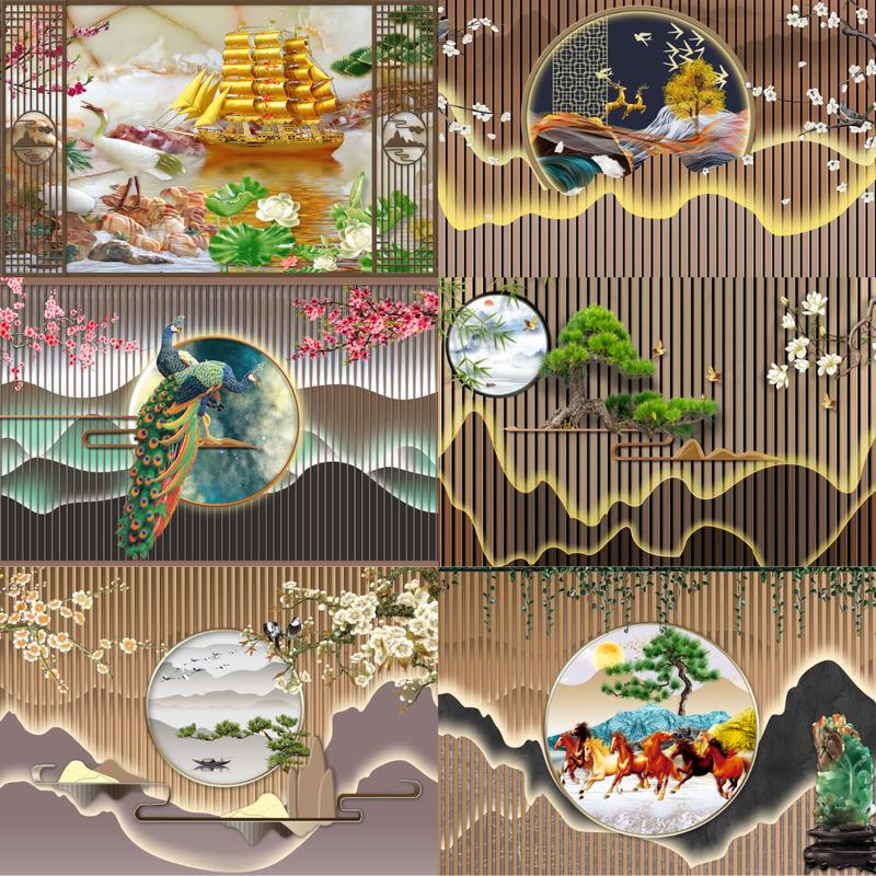 Tranh lam sóng phong cách hiện đại tranh vải lụa 3D dán tường trang trí decor phòng treo tường