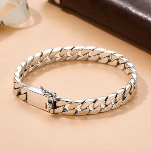 Gelang Perak Pria Sederhana Punk Vintage Hip Hop Eropa Indah Kuba Gelang