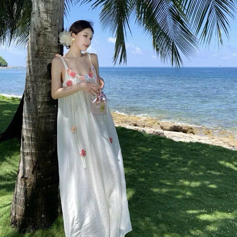 BIGSIZE HIẾU HIẾU (55-110KG) - Váy 2 dây maxi babydoll dáng dài phối viền hoa nhiều màu D512