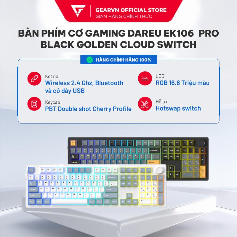 Bàn phím cơ gaming DareU EK106 Pro Haze Blue Black Golden Cloud switch - 3 Mode - Hotswap 5 pin
