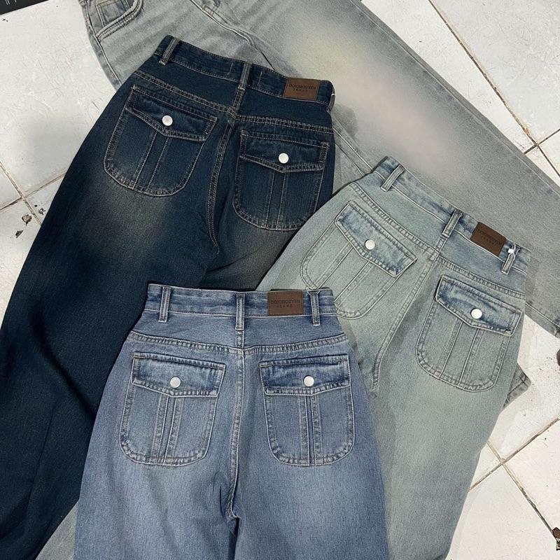 Quần JEANS nữ ống suông vải Qc phối túi hộp kiểu Q1620