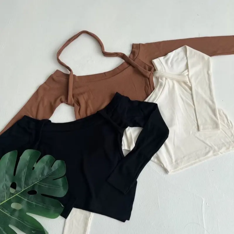 Lily halter Knit Long Sleeve | baju atasan wanita sabrina tali lengan panjang rib  Knitwear Stretch Top 1