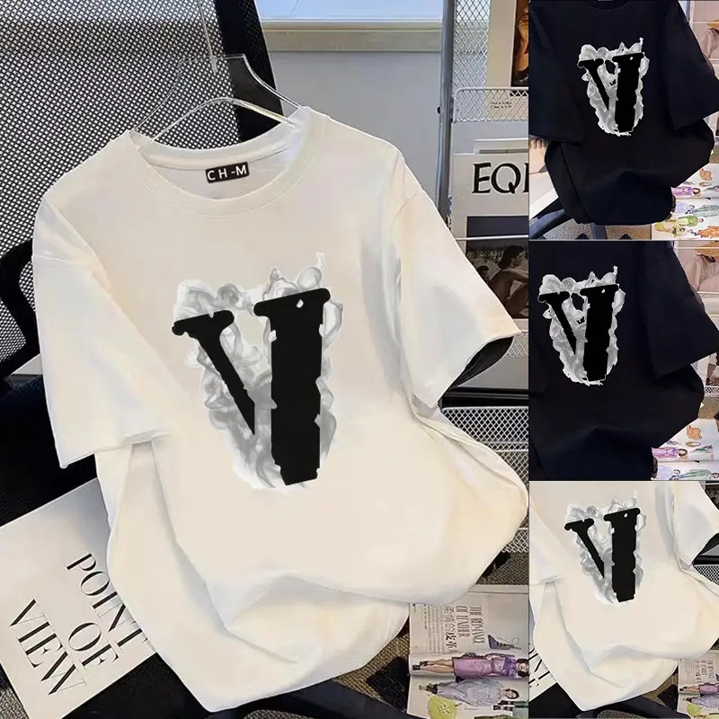 【CHMian mall】T-SHIRT WANITA -Letter V pattern-Kaos Wanita  Katun Kaos Print-T-SHIRT WANITA PURE COTTON PREMIUM