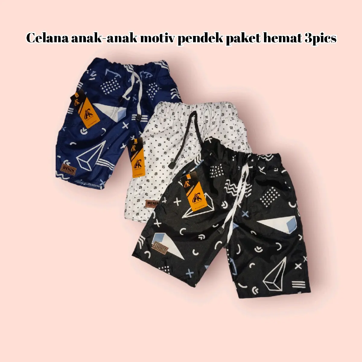 Paket 3 Celana Pendek Anak Motiv Katun 30S - 1-7 Tahun (Hitam,Biru Putih) Anak-Anak Laki-Laki