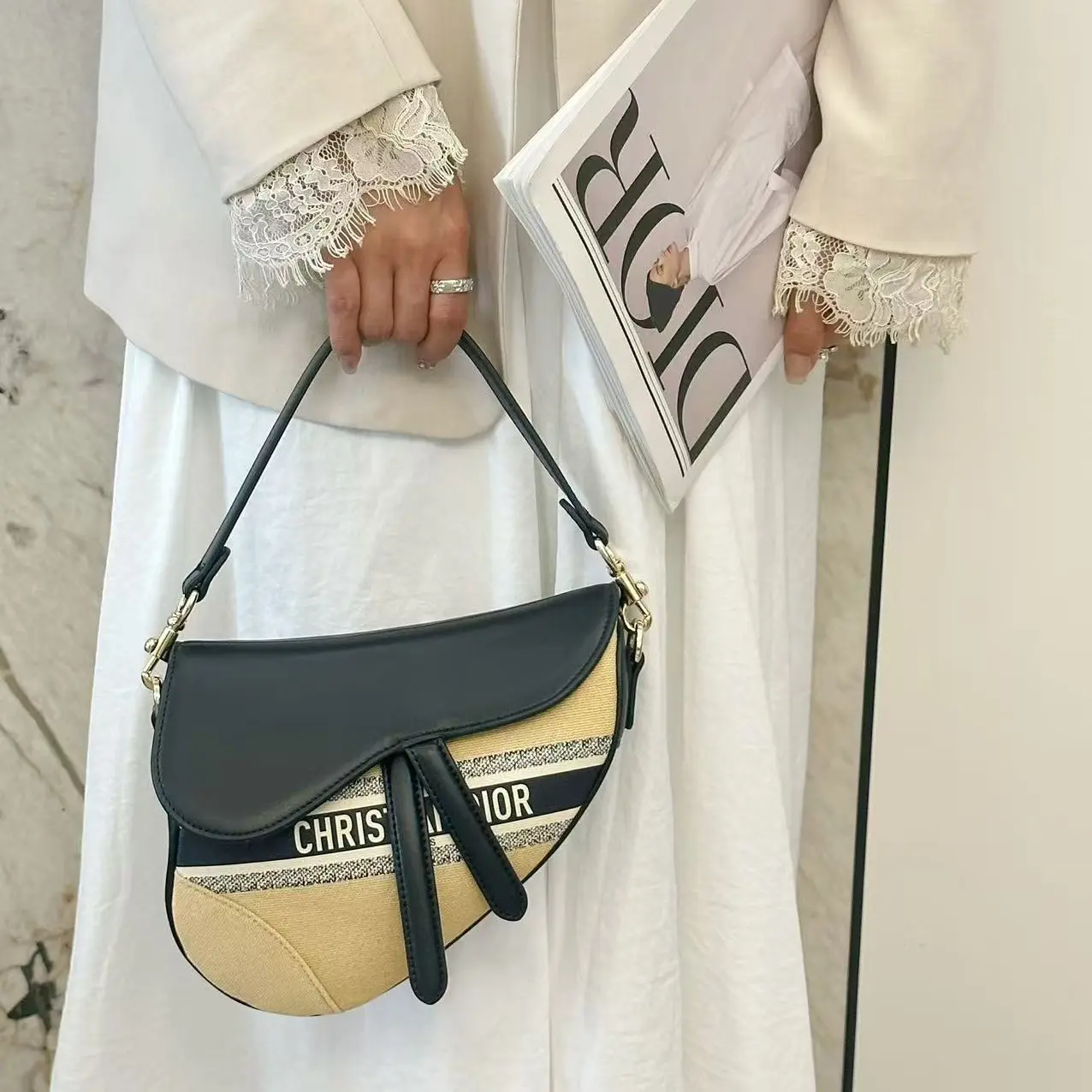 (NO GIFT BOX) CHRISTIAN DIOR DRAWSTRING POUCH CONVERT DIY BAG SADDLE