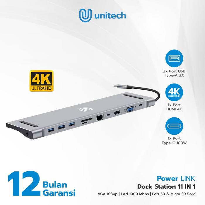 Promo Unitech USB-C Docking Station 11-in-1 | HDMI 4K VGA Gigabit LAN ...