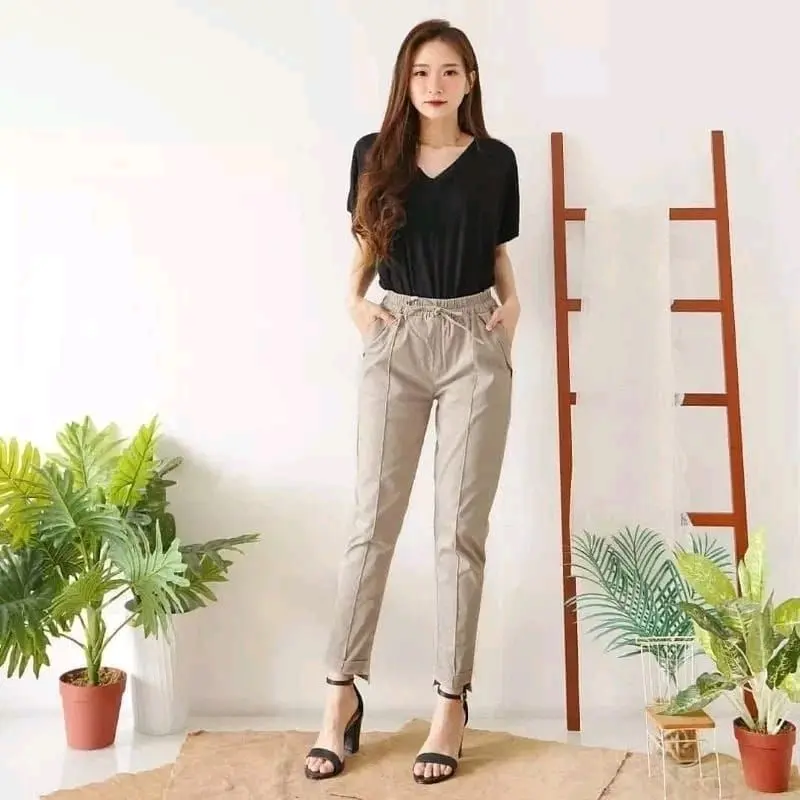 BAGYY PANTS BAHAN AMIRICA DRILL Melar Celana Panjang Wanita Nyaman Stretch 1