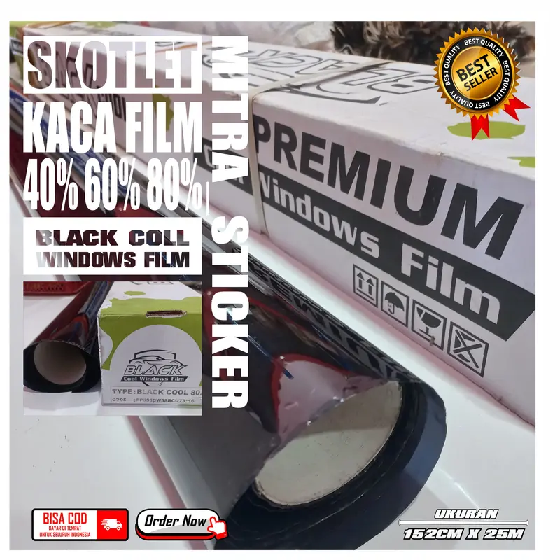 Stiker Kaca Film Mobil Hitam 40% 60% 80% 1Rollan ( Lebar 152 Cm x Panjang 25 Meter ) 0