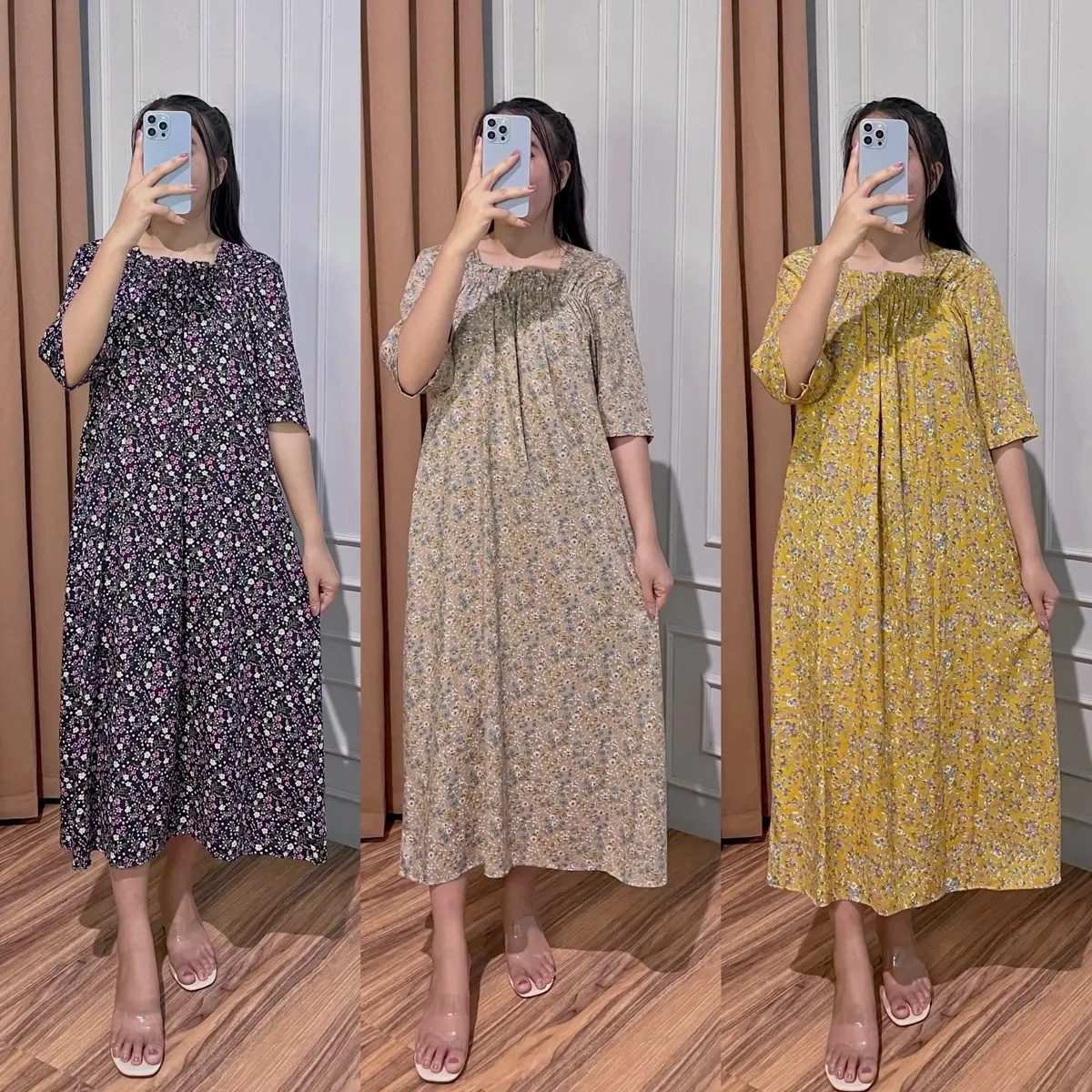 Kiara Daster Panjang Long Dress Wanita Kekinian Bumil Busui Friendly