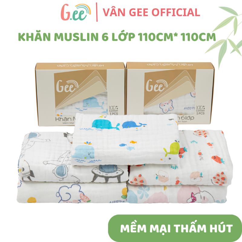 Khăn tắm Gee 6 LỚP muslin cao cấp 100% cotton mềm mại thấm hút kích thước 110*110cm
