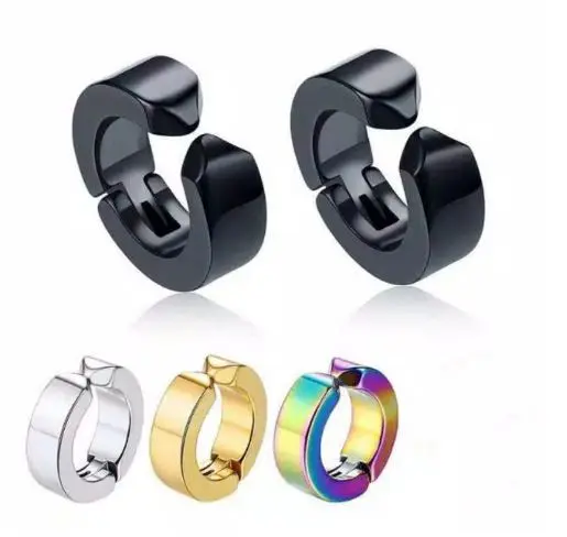 TERBARU Anting Jepit Pria Wanita Korea Sepasang Warna Hitam Anting Gaya Tanpa Tindik Black Gold Silver Stainless Earrings