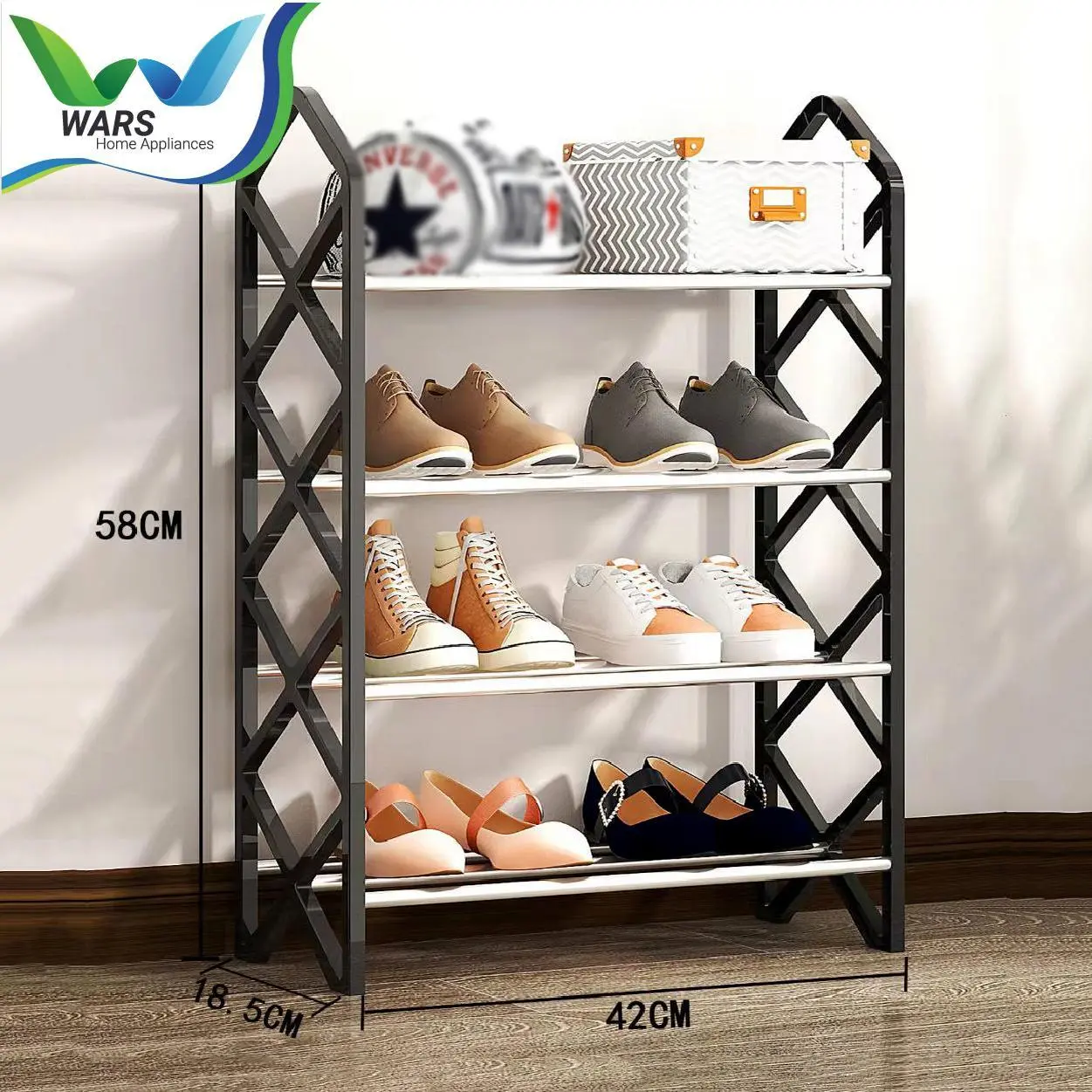 WARS Rak Sepatu 4 Tingkat Model Silang Zigzag YX-9105 Bahan Plastik Stainless [COD]