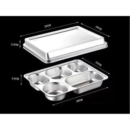 Food Tray Piring 5 Sekat Stainless Steel SUS Emboss 304 BGN - Tempat Makan - Ompreng READY STOCK 1