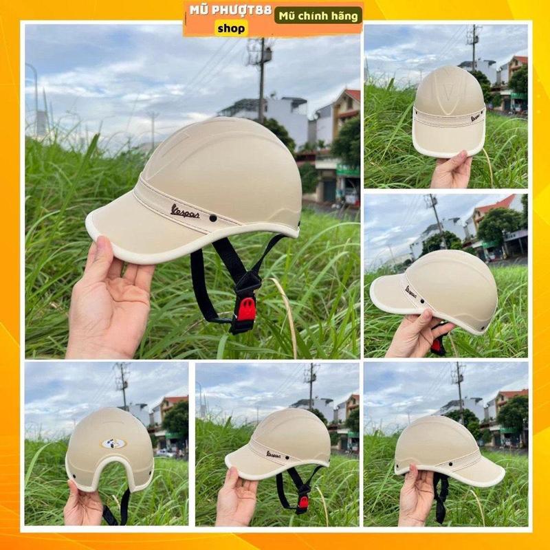 Mũ bảo hiểm Vespa màu sưɑ~ kem luoi trai trí liễu đai da đen nam và nữ đội freesize