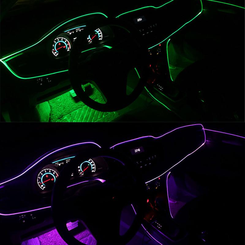 Dải Đèn Neon Linh Hoạt Thông Dụng Trang Trí Cho Nội Thất Xe Hơi, Đèn Tạo Không Khí Xung Quanh Tự Động Với Ổ USB, 1M / 3M / 5M, Nóng Bỏng, Tự Làm 5
