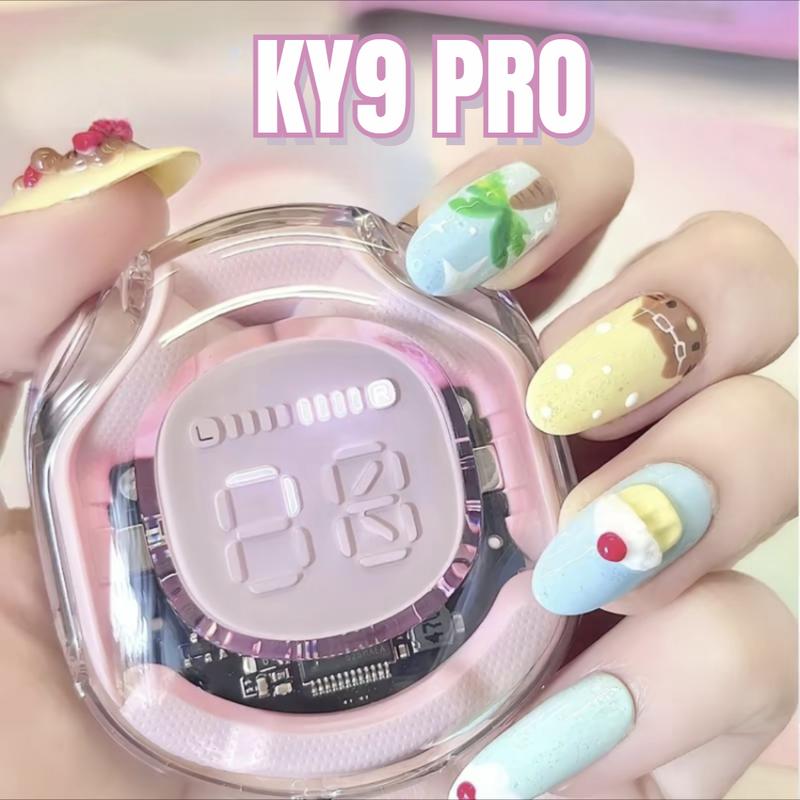 Tai nghe KY9 [3 Quà tặng] 1 Vỏ silicon+1 Dây buộc+1 Bao tay chơi game,  7 màu, Không dây Bluetooth nhẹ thở mát mẻ với màn hình kỹ thuật số, Khử tiếng ồn tích hợp Mic