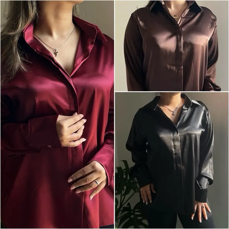 Kemeja Satin Wanita Blouse Satin Kemeja Formal Kemeja Mewah Elegant Kemeja Kantor Atasan Baju Lembut