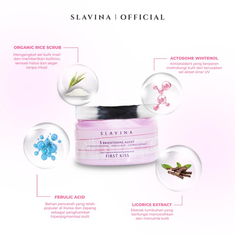 SLAVINA Organic Rice Body Scrub First Kiss | scrub badan untuk menghilangkan bekas luka 2