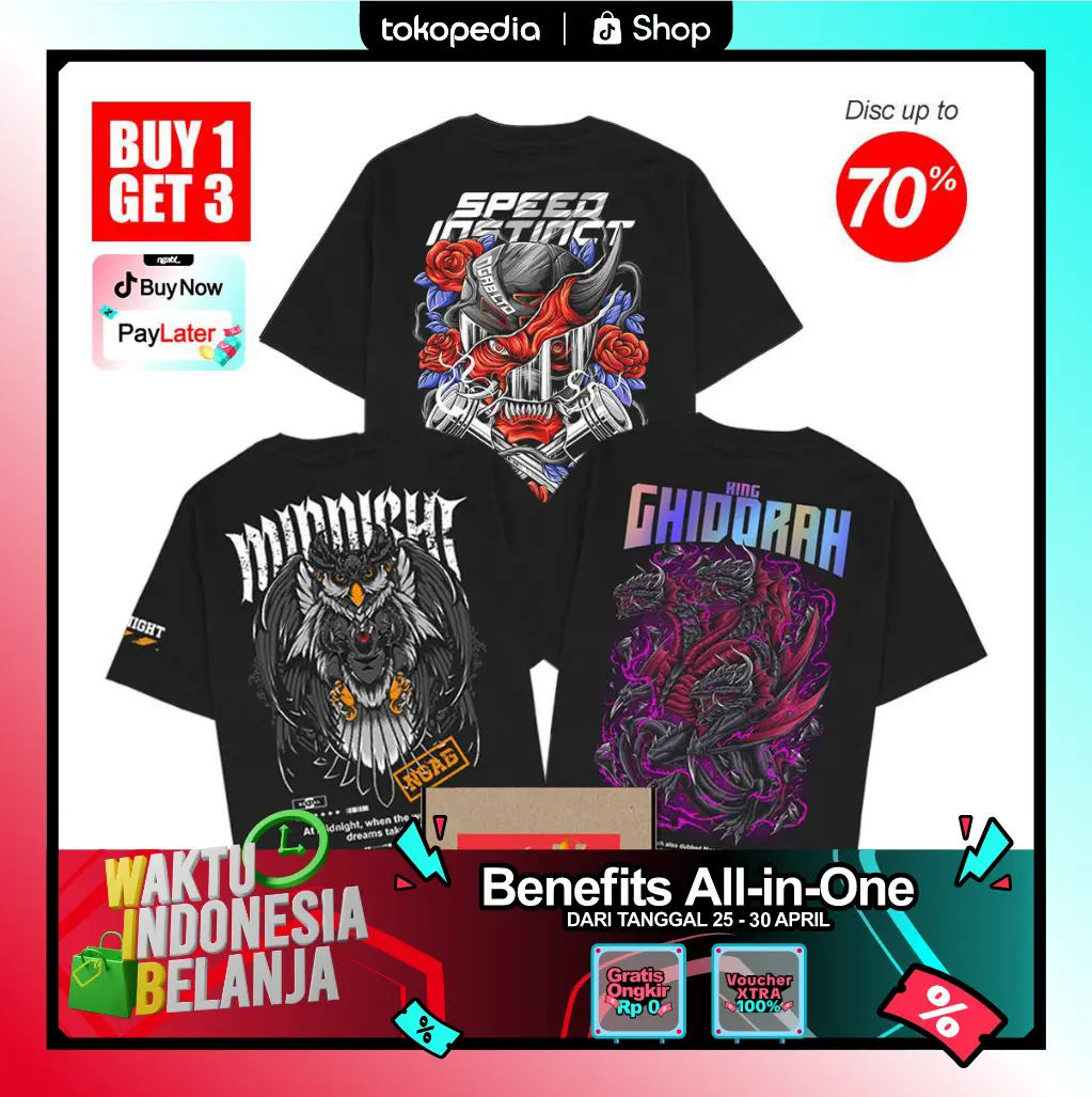 (Gratis , Stiker, Lanyard) Buy 1 Get 3 Ngab Kaos Distro Special Bundling King Ghidorah Midnight Owl Speed Instingt Unisex BD052 Pria Wanita Cotton Combed 24s Keren