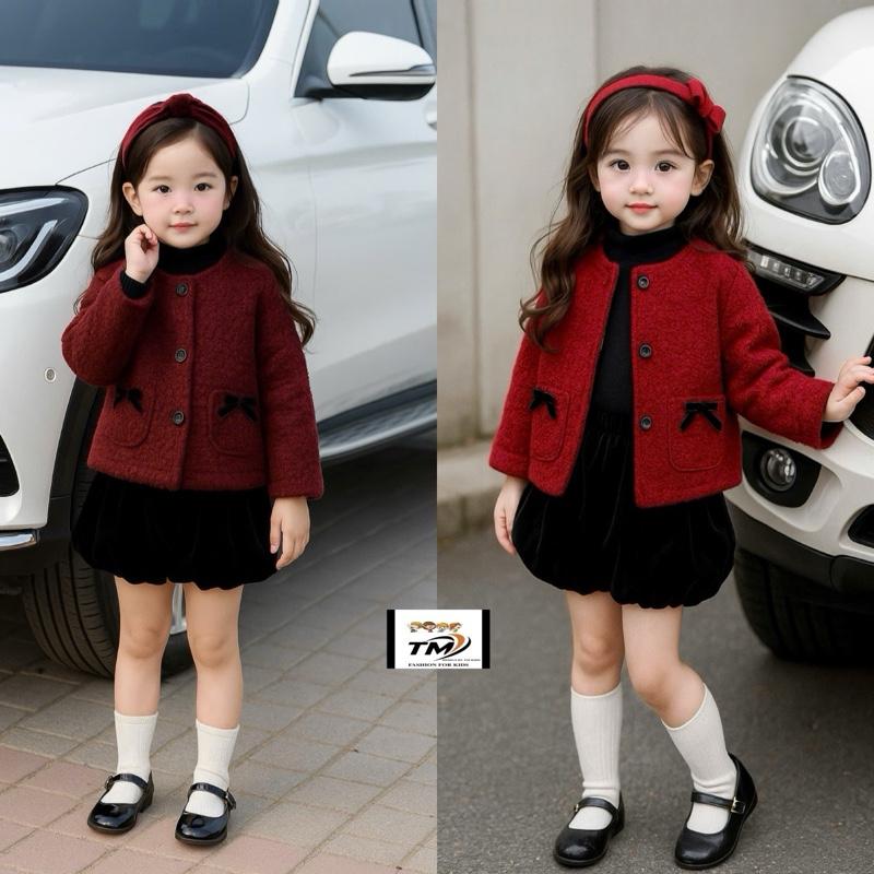 Nini Kids2 - Sét áo kèm quần bí cho bé Gái chất liệu mềm đủ size 8-35kg H53- dạ đỏ