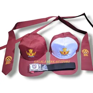 Paket Topi Dasi Dan Ikat Pinggang Sekolah Anak SD Cowok Cewek Fashion Style Bordir