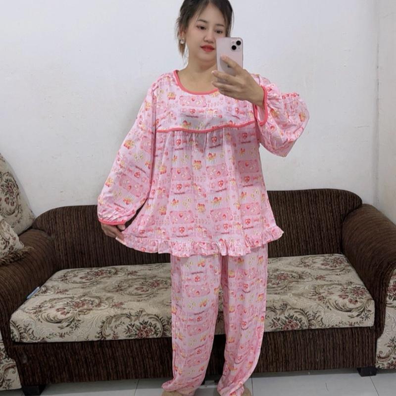 H-142. Đồ Bộ Tole Lanh Tiểu Thư Big size Tay Bo viền Màu Quần Dài áo Tay Dài . Họa Tiết Đa Dạng.