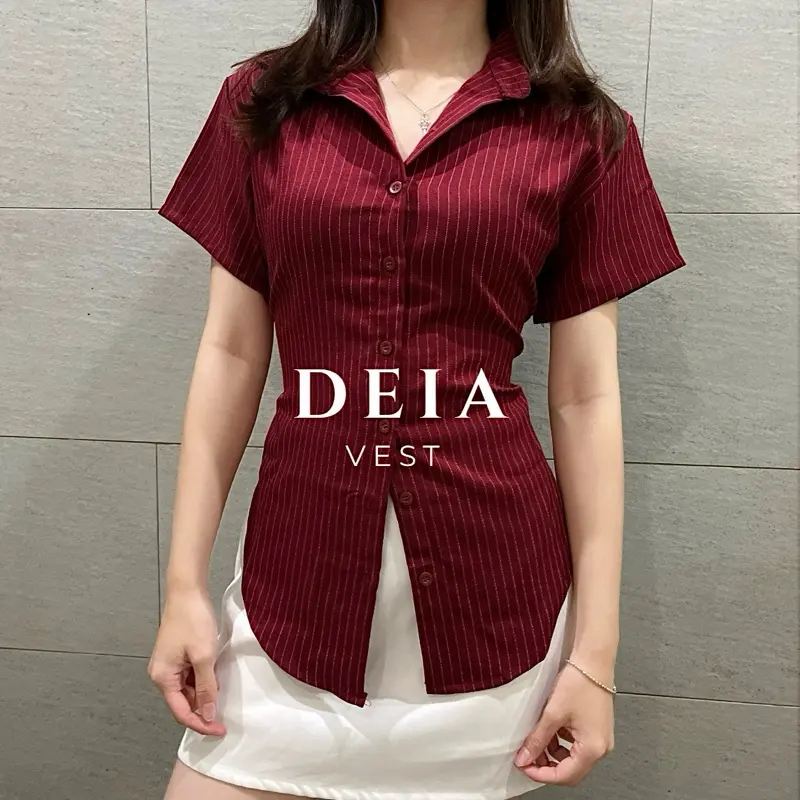 PLAINE - Deia Shirt | Korean Top - Atasan Formal Vest Wanita Atasan Fitted Classy Kemeja Lengan Pendek Fit Body Casual Cewek 0