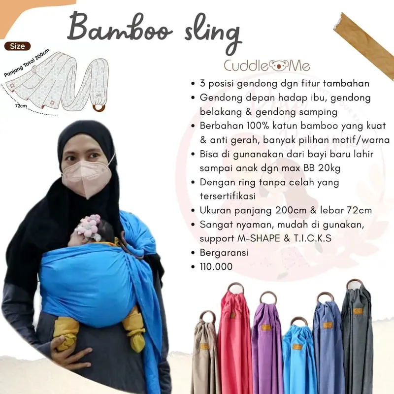 Bamboo Sling Cuddleme Gendongan Samping Bayi Baru Lahir Balita Gendong 1
