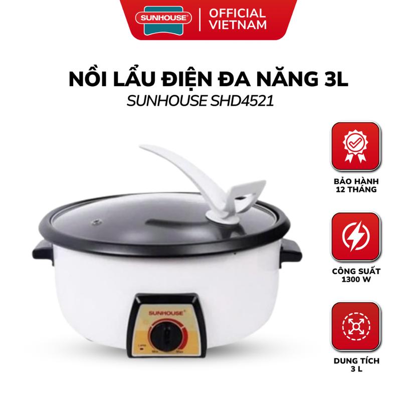 Nồi Lẩu Điện Đa Năng 3L Sunhouse SHD4521 Tháo Rời Lòng Nồi Chống Dính - 1300W