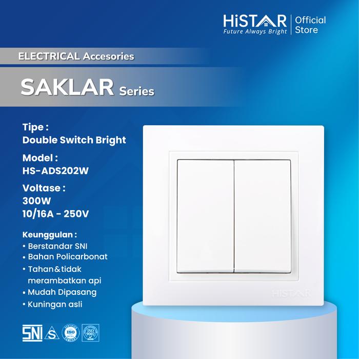 Gambar HiSTAR Saklar Lampu Listrik ADS202W 10A/250V Double Switch For Flush Mounting White N Wall Socket Tanpa Garansi persegi panjang stop kontak meja Tembaga dari HiSTAR Indonesia_NEW Kota Administrasi Jakarta Utara Tokopedia