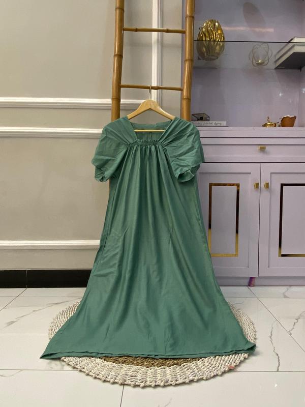 Daster Fuji Polos Isi 2 Pcs Busui Karet Terlaris Lengan Lonceng A-Line Manis Katun Rayon Lembut Motif Oversize Dress Tidur Nyaman 1
