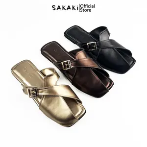 SAKAKI Elora - Sandal Wanita Flat Sol Karet Teplek Sendal Cewek