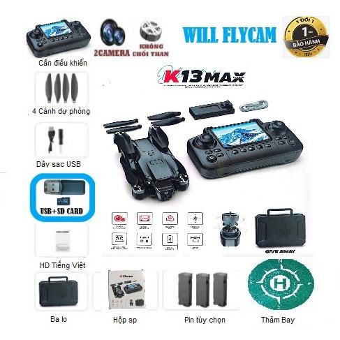 Flycam K13 Max Tay RC- 2 Camera Tay màn hình Kèm thẻ nhớ Không chổi than Cảm biến bụng