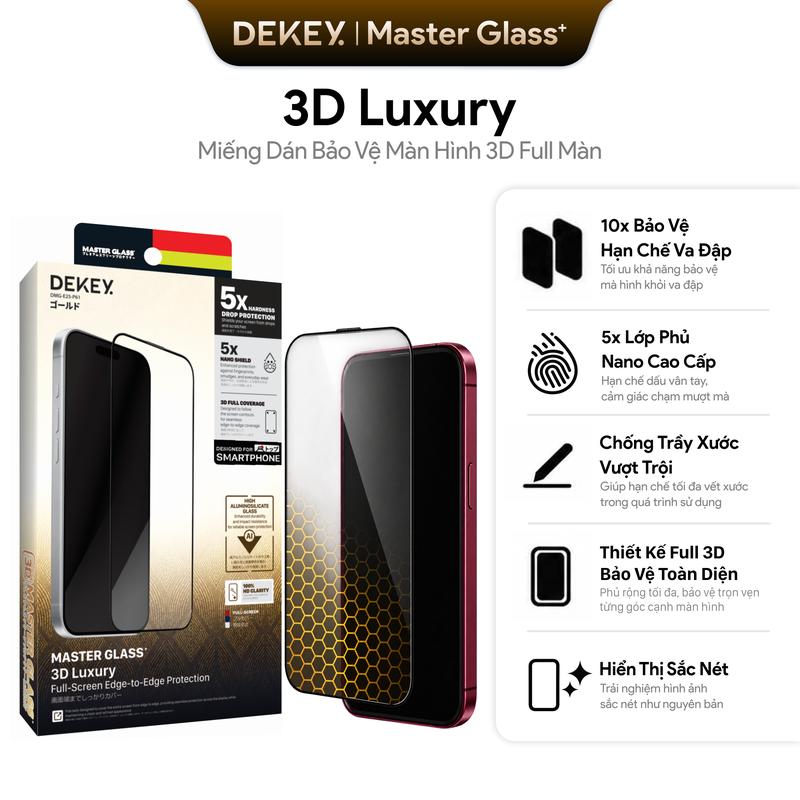 Kính Cường Lực DEKEY Master Glass 3D Luxury Không Viền Đen Độ Nhạy Cực Cao Độ Cứng 9H