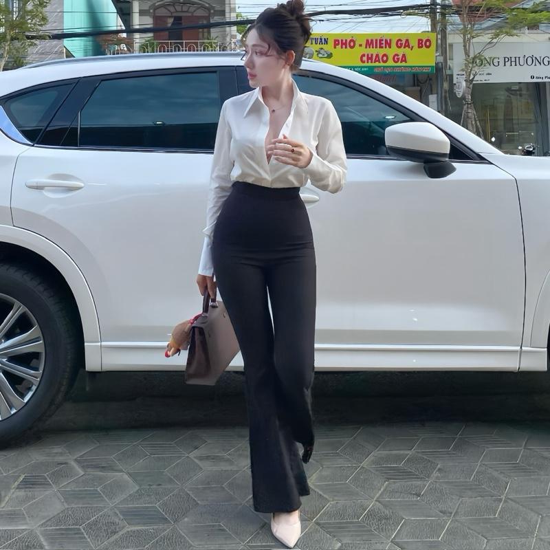 Q02- Quần Tây Lưng Siêu Cao Nữ Ống Loe Chất liệu co dãn - Hà Clothes