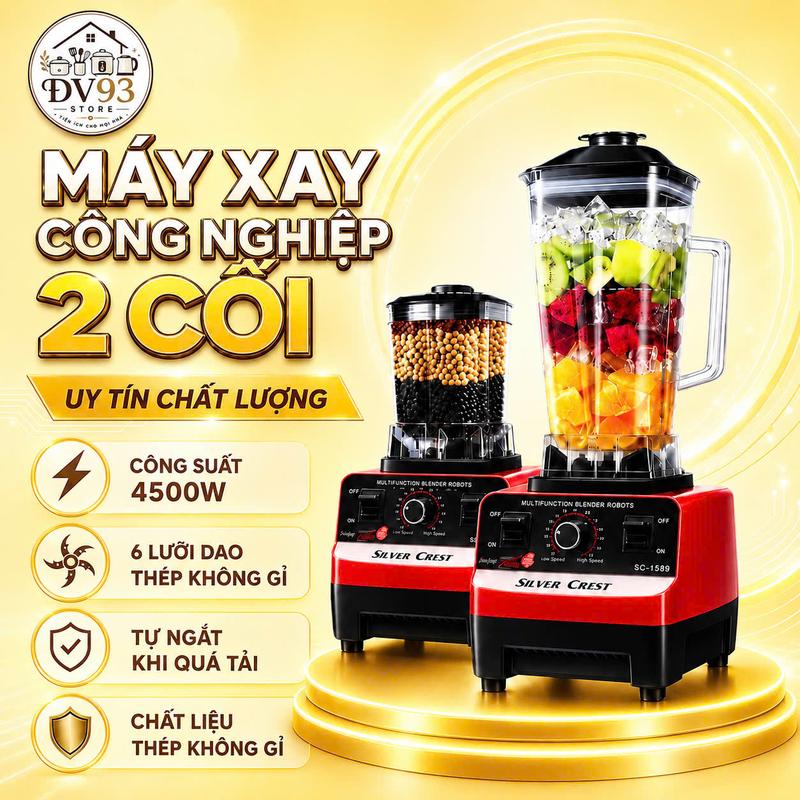 [HÀNG LOẠI 1] [RẺ NHẤT SÀN] [TẶNG 2 CỐI XAY] Máy Xay Sinh Tố Đa Năng KAW SILVER CREST SC-1589Máy Xay Công Nghiệp 2 Cối Xay Công Suất 4500W