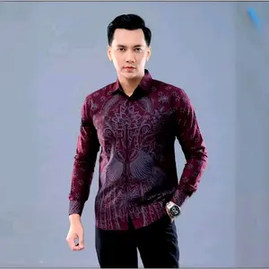Batik Pria Dewasa Exlusive Batik Modern Art Kemeja Lengan Panjang Warna merah Burgundy - kemeja batik pria lengan panjang pendek merah burgundy