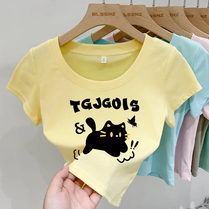 Kaos lengan pendek motif kucing berkualitas tinggi gaya Korea 3