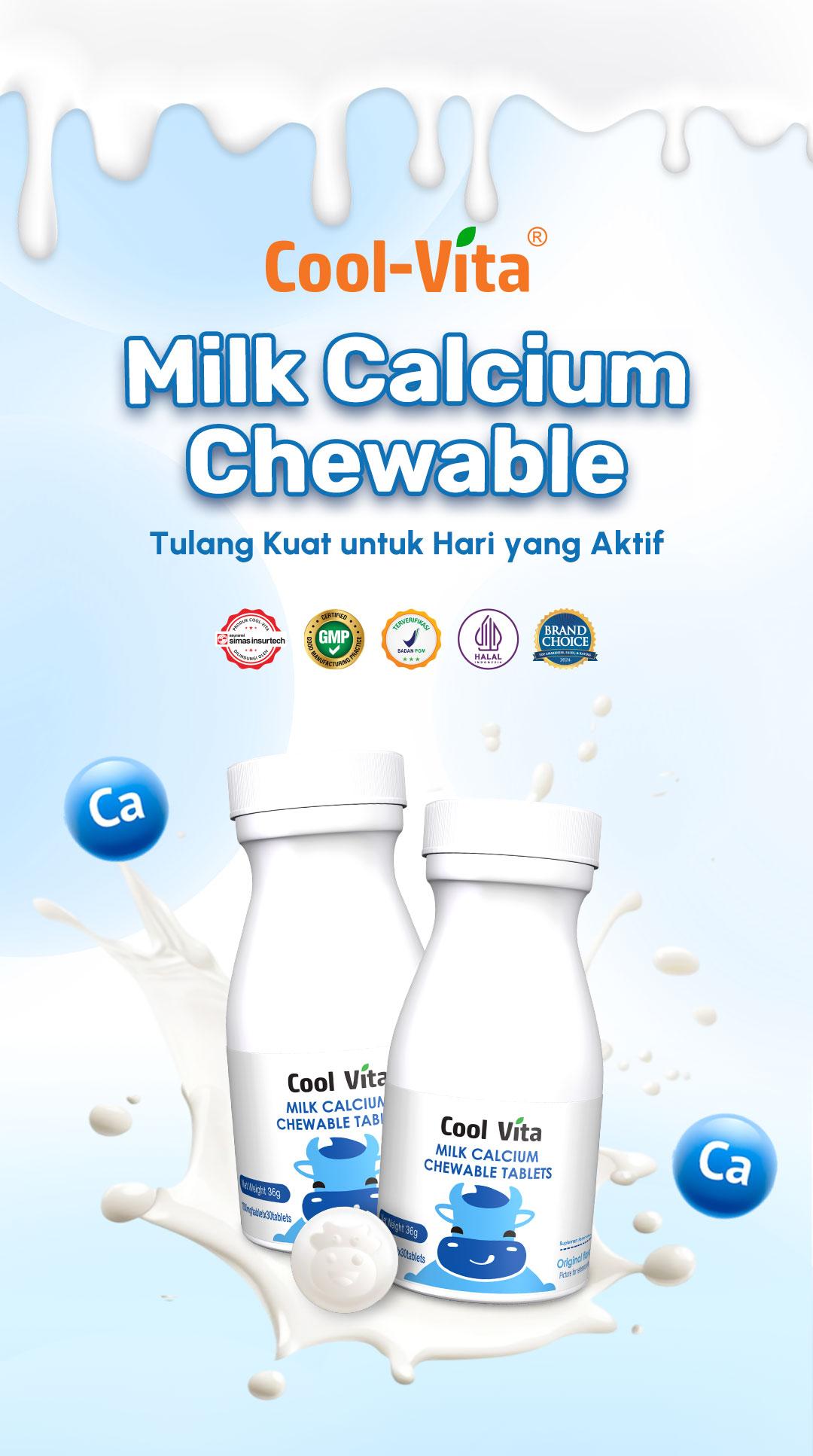 [MCN - 1CAL] Cool-Vita 1 Botol Calcium Chewable 30 Tablet Kunyah Vitamin Tinggi Rasa Susu Bantu Tinggi dan Dukung Pertumbuhan Tulang Secara Optimal untuk Anak dan Dewasa | BPOM & HALAL