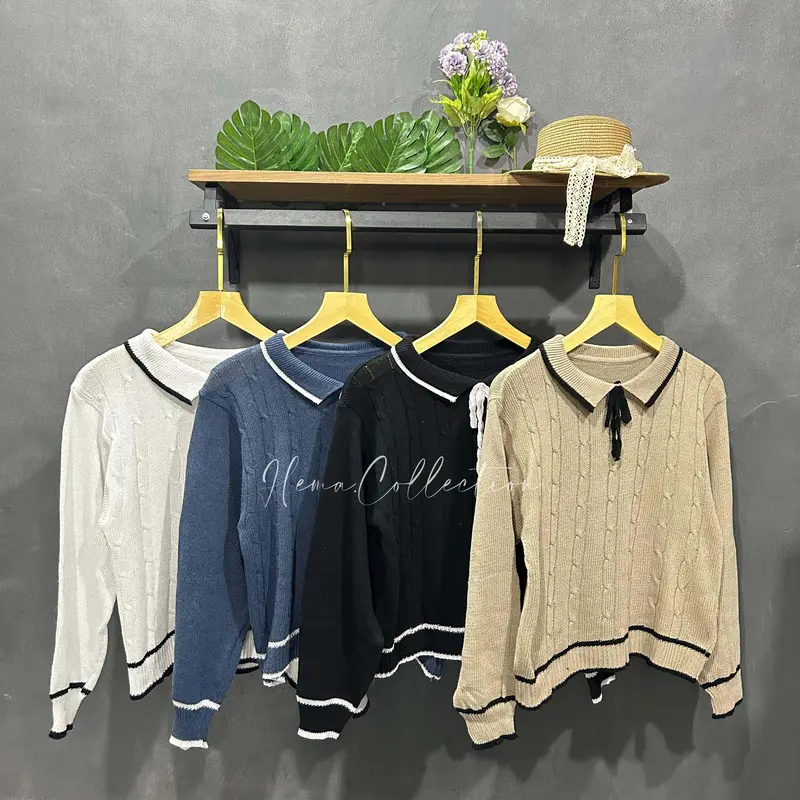 VERONIKA CABLE sweater rajut tali pita baju atasan wanita blouse korean style Knitwear Panjang Crop Top Casual Outer Cardigan Cewek Kardigan Oversize Hitam 4