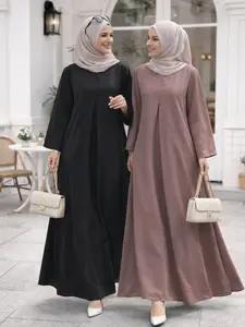 Abaya Hitam Polos Anti Uv dengan Desain Elegan dan Nyaman untuk Kegiatan Sehari-hari Gamis Wanita Dewasa Muslim Lebaran Kaftan Bahan Mazen Mewah